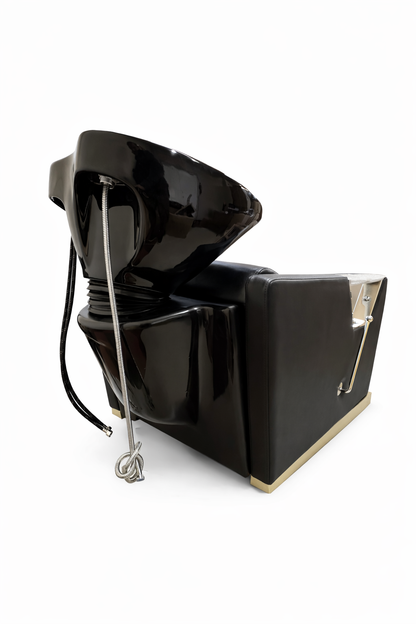 Luxury Gold / Chrome Frame Salon Backwash Shampoo Unit Chair Hair Washing Bed PVC Leather