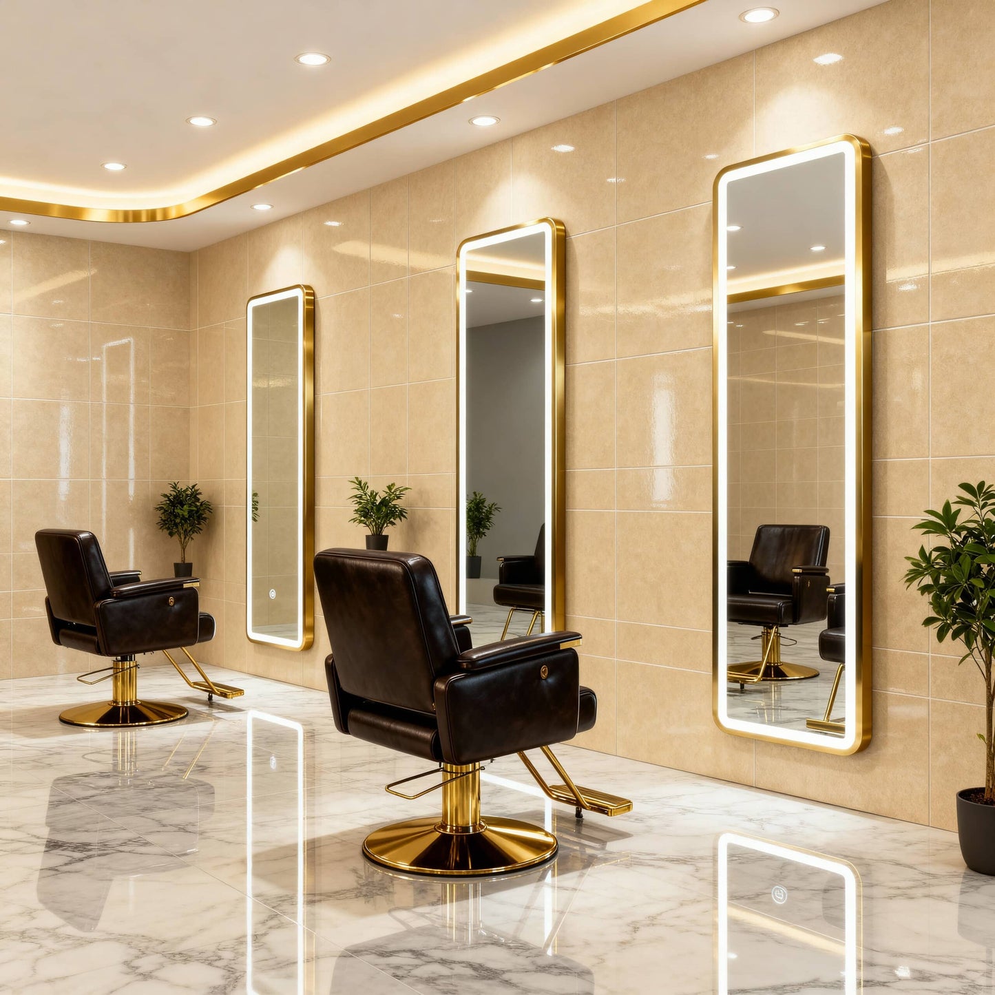 Modern Salon Furniture Rectangle Front Lit LED Salon/ Barber Aluminium frame  Mirror – Premium Glass, 2 cm Aluminum Frame, hi powered 3-Color Light