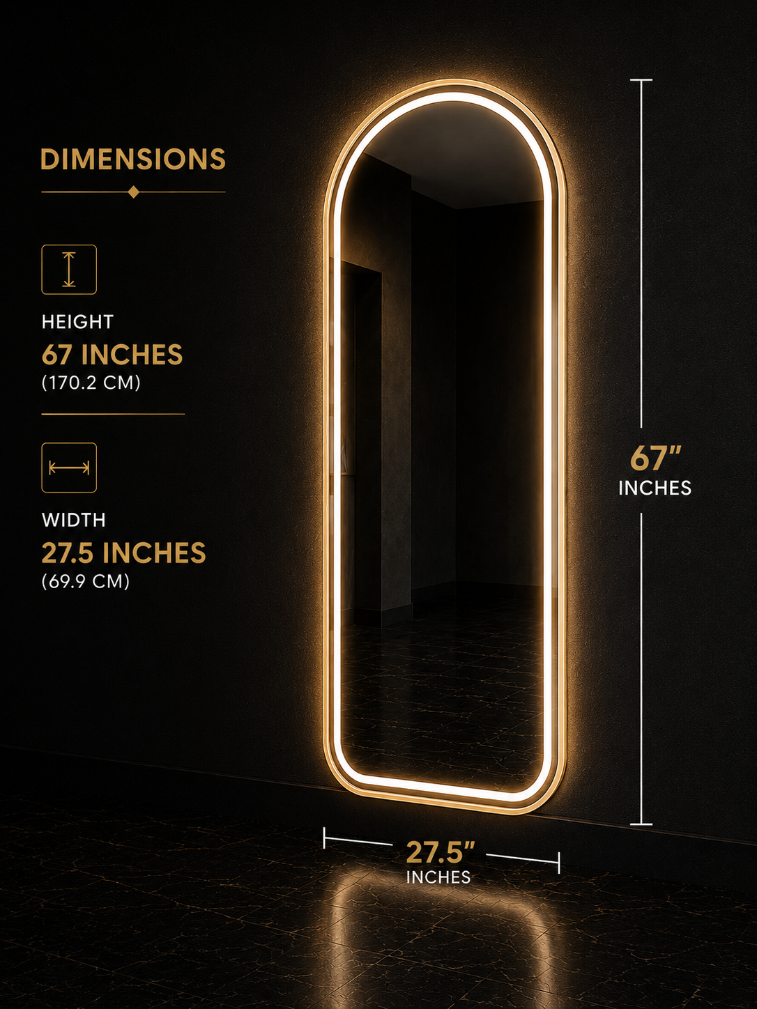 Modern Salon Furniture Arched Front Lit LED Salon/ Barber Aluminium frame Mirror – Premium Glass, 2 cm Aluminum Frame, hi powered 3-Color Light