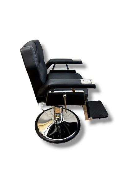 Black barber chair with a white background